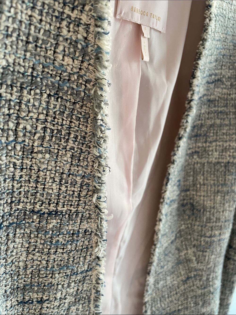 Rebecca Taylor Textured Open-Front Tweed Jacket in Light Gray and Navy - Picture 2 of 12